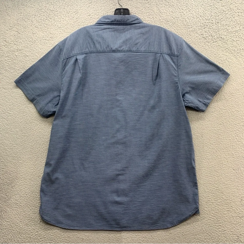 The North Face Men Short Sleeve Blue Gray Striped Pocket Button Up Shirt Size XL